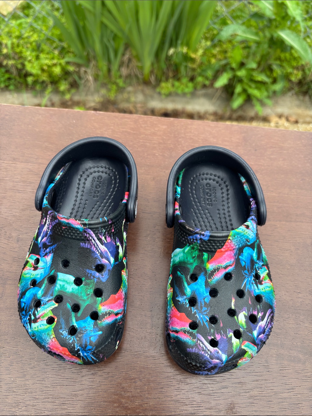 Crocs Kids Clog In Black With Neon Multi Splash